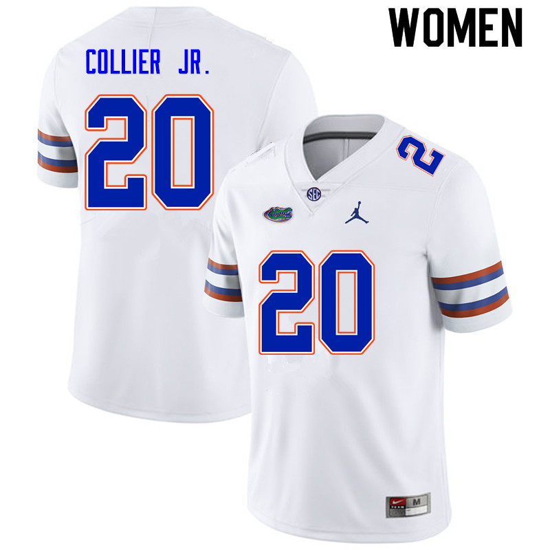 Women #20 Corey Collier Jr. Florida Gators College Football Jerseys Sale-White